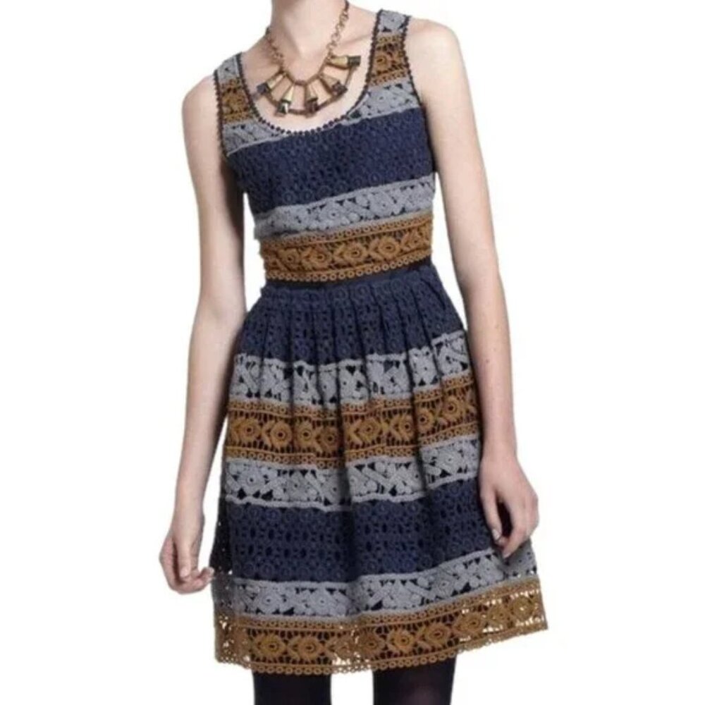 MAEVE Women's 12 NWT Crochet Striped Sleeveless Fit & Flare Knee Length Dress